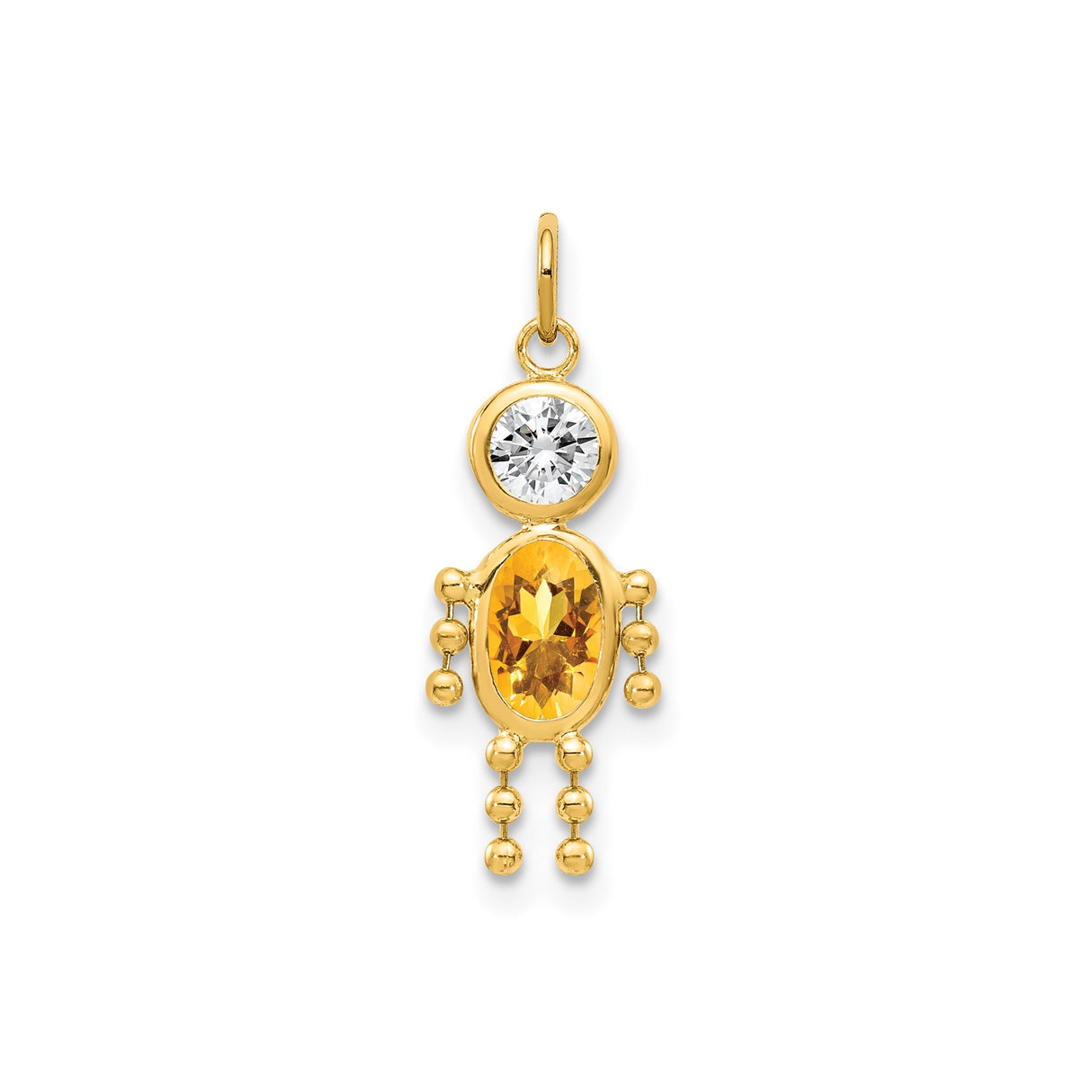 10k Yellow Gold Pendant with Synthetic Citrine, Boy-Shaped Family Charm