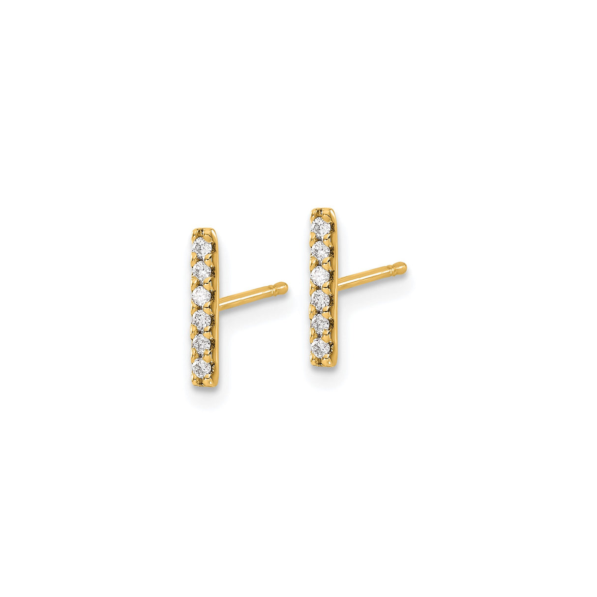 10k Yellow Gold Bar Stud Earrings with Diamond, Minimalist Vertical Design for Women