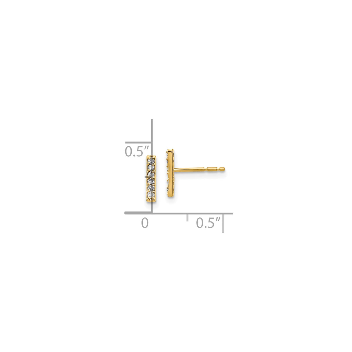 10k Yellow Gold Bar Stud Earrings with Diamond, Minimalist Vertical Design for Women