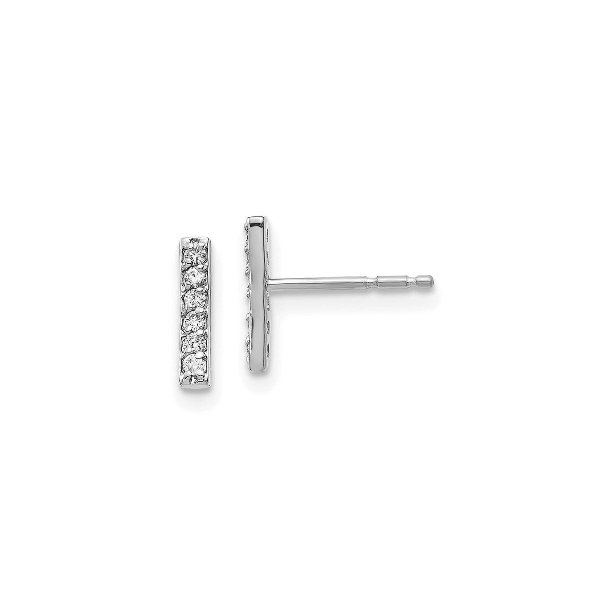 10k White Gold Diamond Bar Earrings, Vertical Row Studs, Sleek Minimalist Design