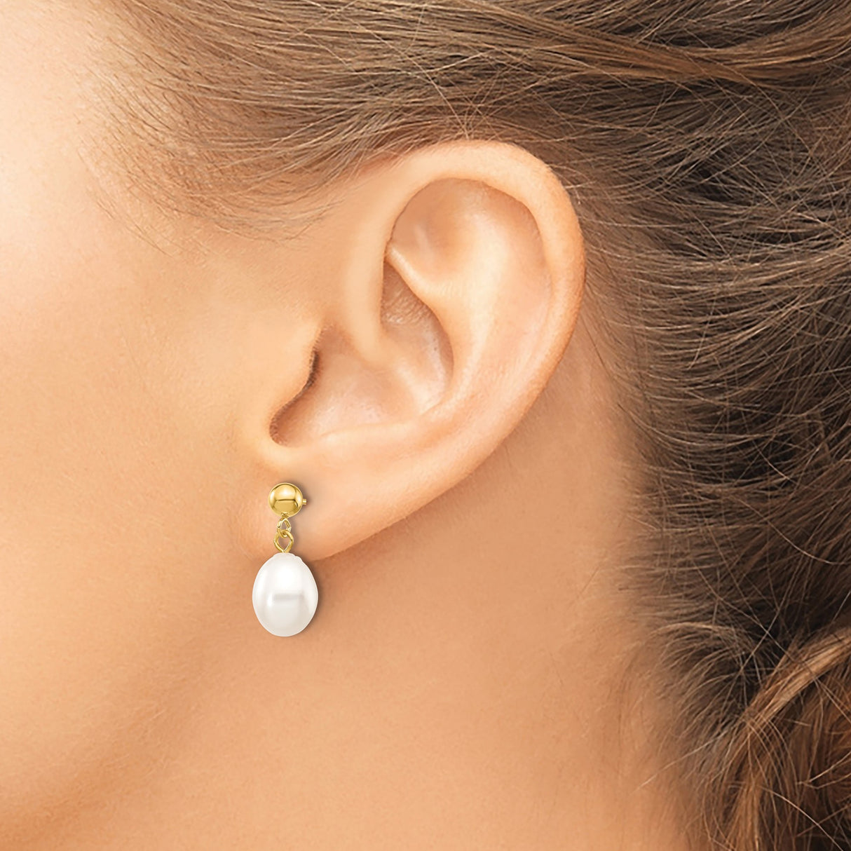 10k Yellow Gold Dangle Earrings with Freshwater Cultured Pearls, Drop Design for Women
