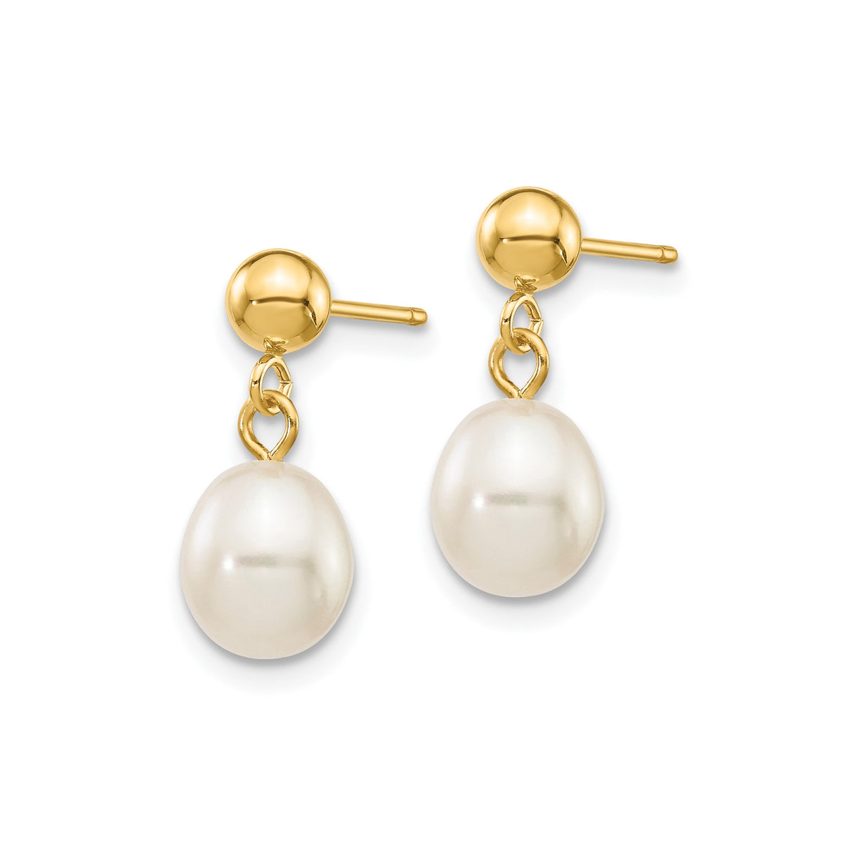 10k Yellow Gold Dangle Earrings with White Cultured Freshwater Pearls, Classic Drop Design