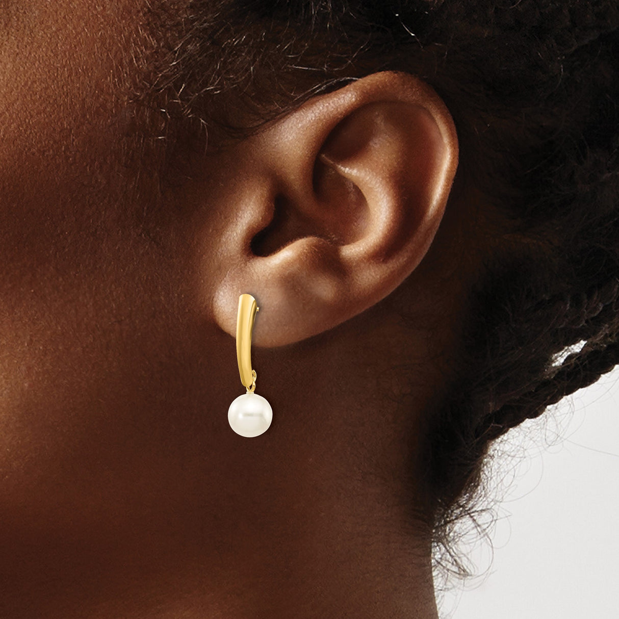 10k Yellow Gold Drop Earrings with White Cultured Pearl, Bridal Dangle Design for Women