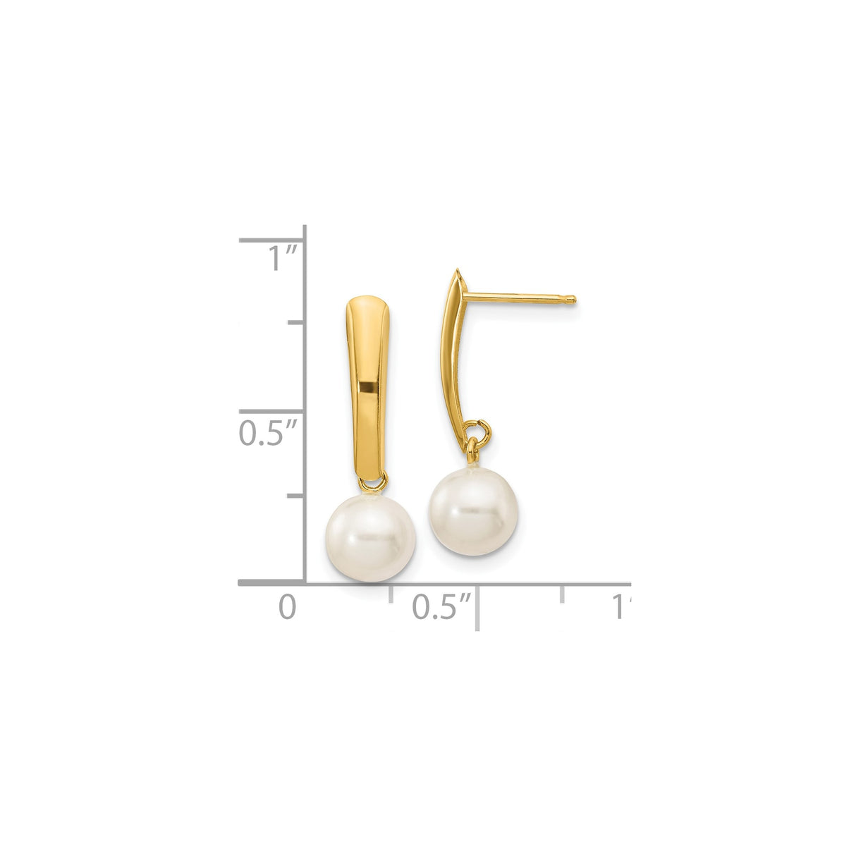 10k Yellow Gold Drop Earrings with White Cultured Pearl, Bridal Dangle Design for Women