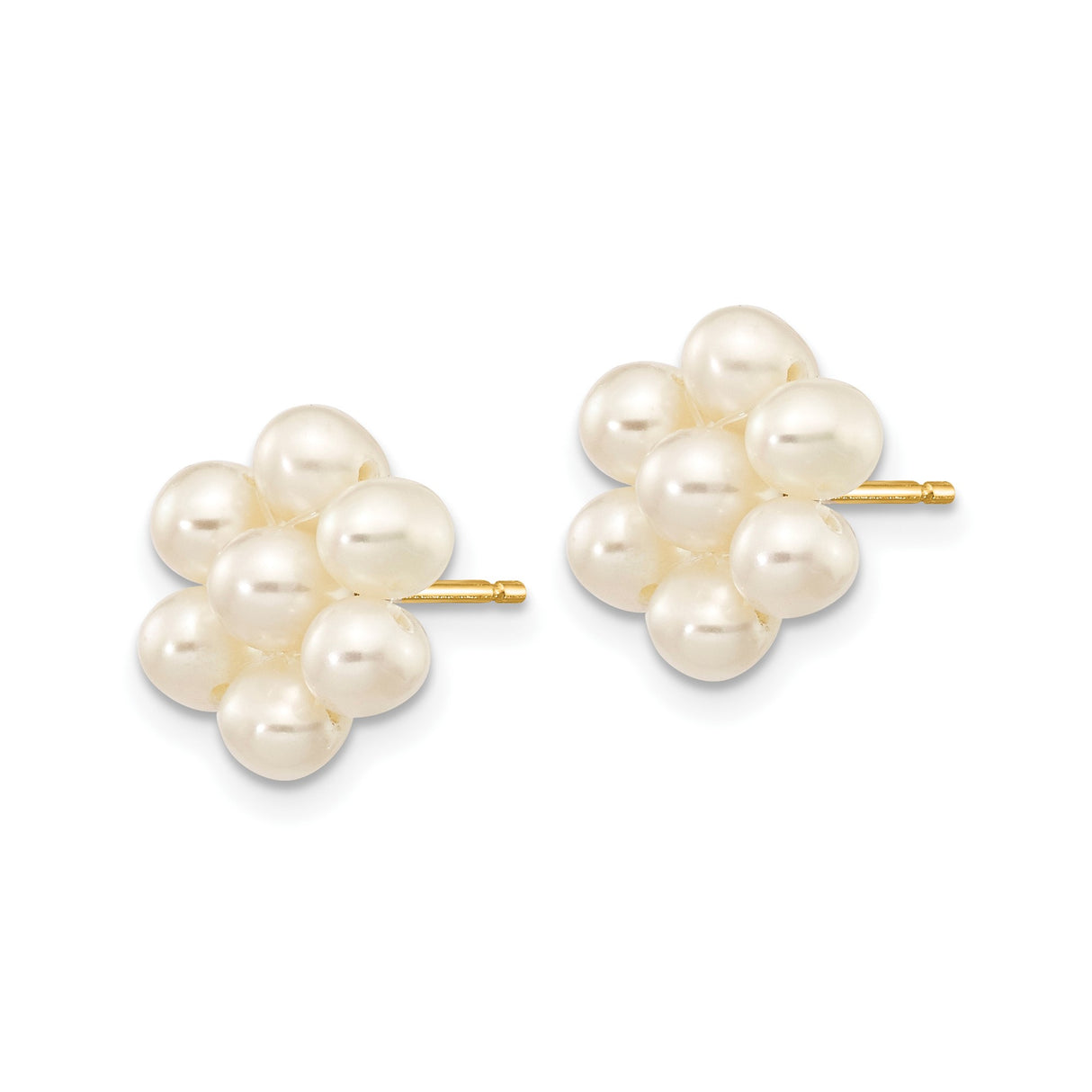 10k Yellow Gold Stud Earrings with Freshwater Pearls, Floral Cluster Design