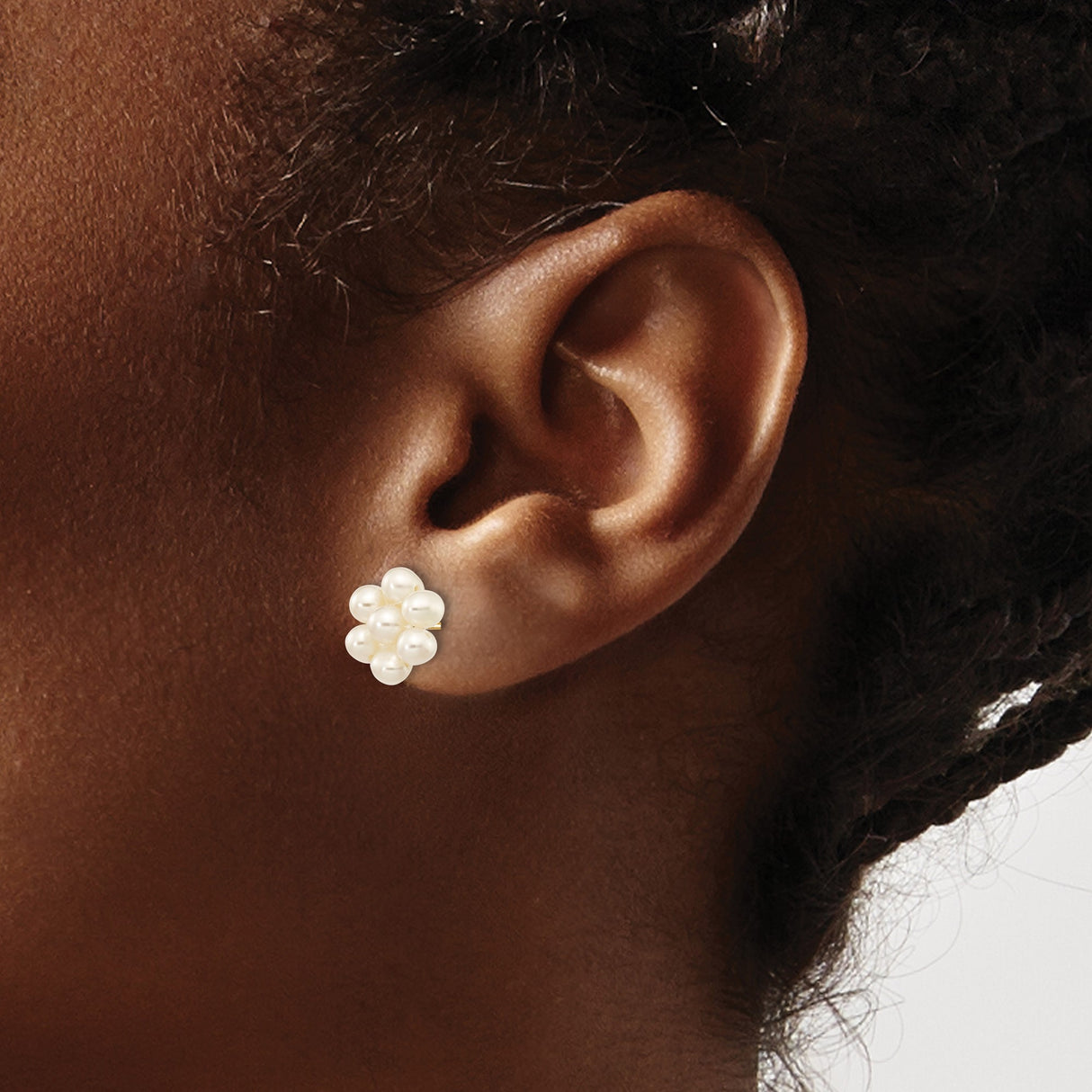 10k Yellow Gold Stud Earrings with Freshwater Pearls, Floral Cluster Design