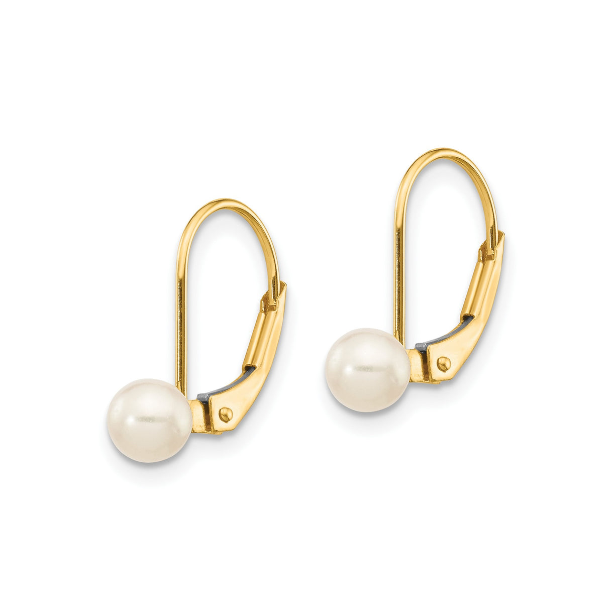 10k Yellow Gold Drop Earrings with Round White Freshwater Cultured Pearls, Classic Leverback Design