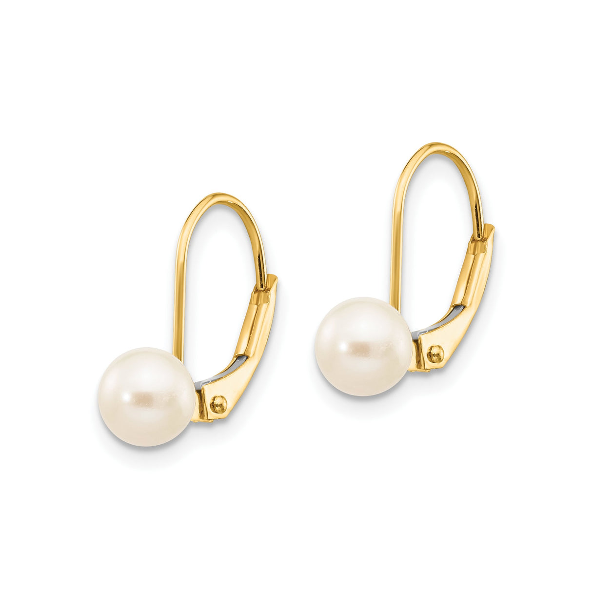 10k Yellow Gold Leverback Earrings with White Freshwater Cultured Pearls, Classic Drop Design