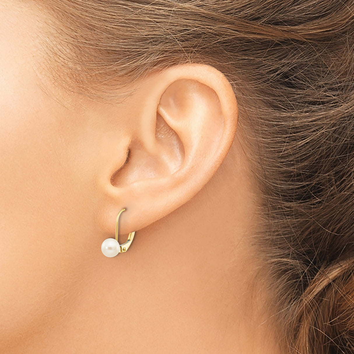 10k Yellow Gold Leverback Earrings with White Freshwater Cultured Pearls, Classic Drop Design