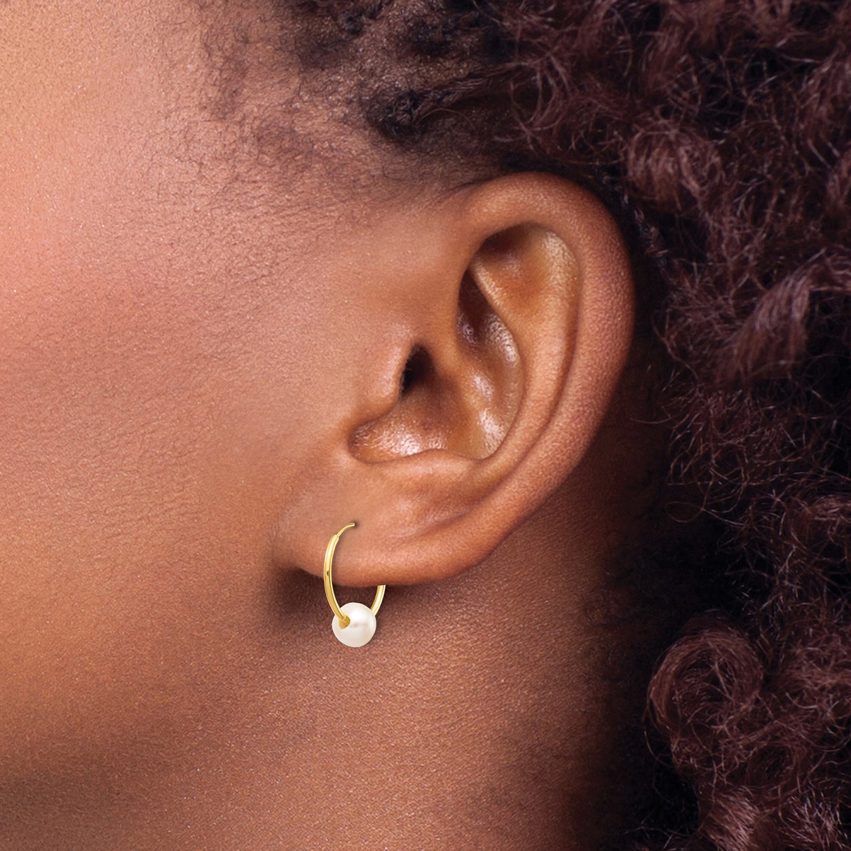 10k Yellow Gold Hoop Earrings with Cultured White Pearl Drops, Classic Minimalist Style