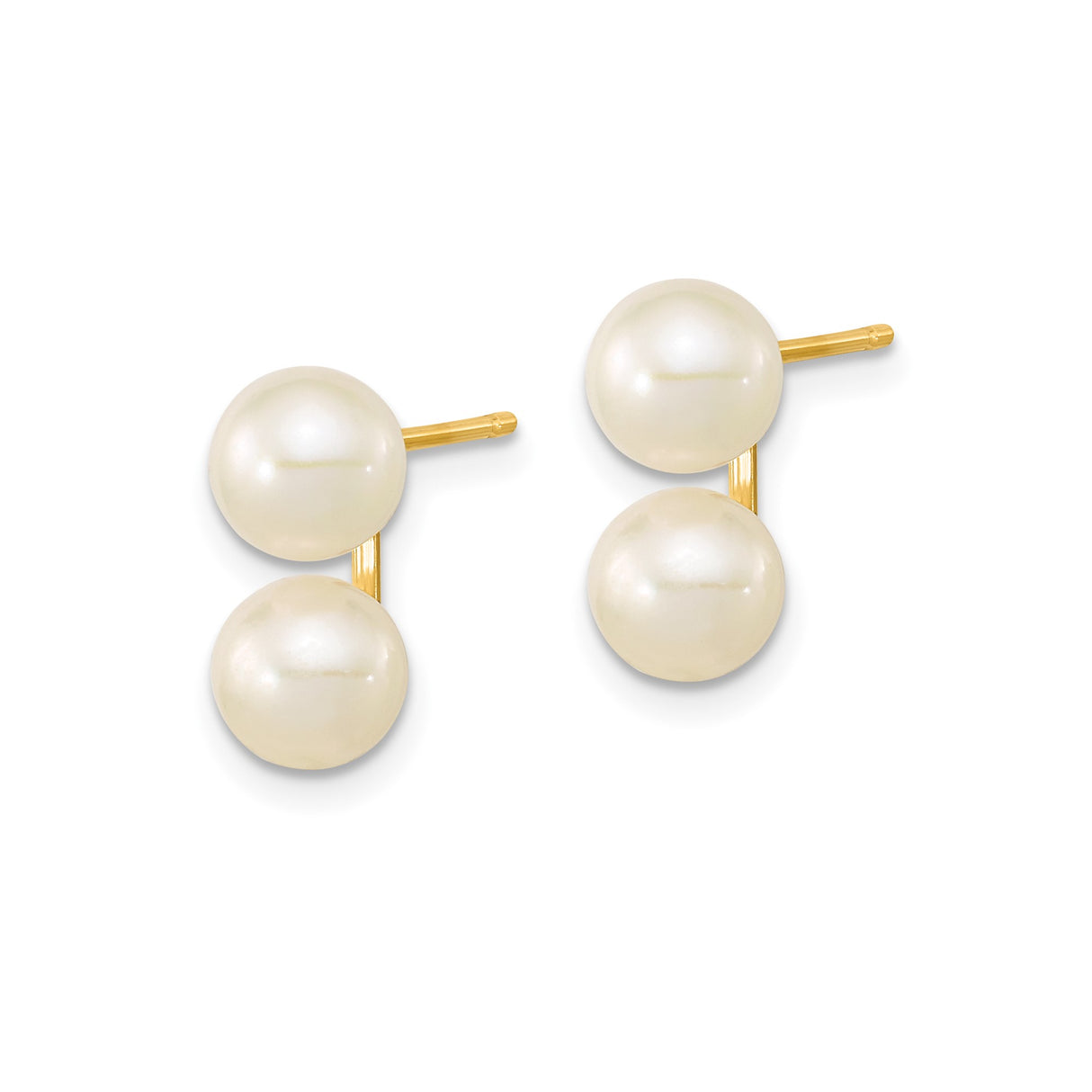 10k Yellow Gold Double Front Back Earrings with Cultured White Pearls, Minimalist Bridal Style