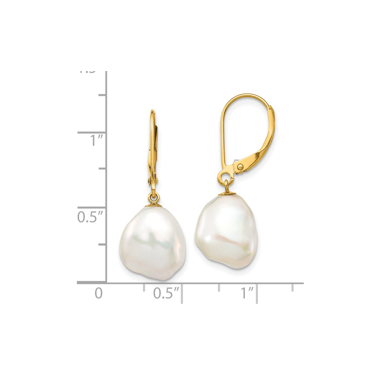 10k Yellow Gold Dangle Earrings with Natural Baroque Freshwater Pearls, Leverback Design