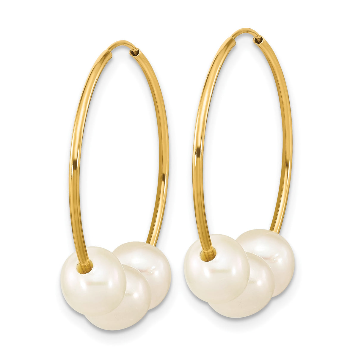 10k Yellow Gold Hoop Earrings with Freshwater Pearls, Dangle Design for Women