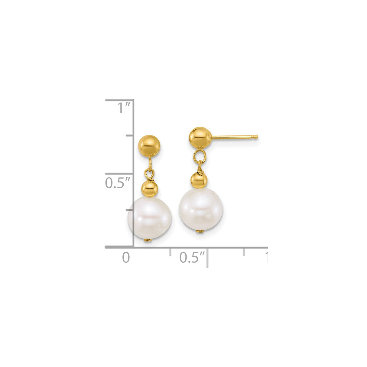10k Yellow Gold Dangle Earrings with White Freshwater Cultured Pearls, Classic Drop Design