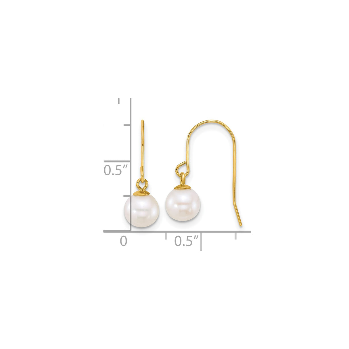 10k Yellow Gold Dangle Earrings with Round White Freshwater Cultured Pearls, Classic Drop Design