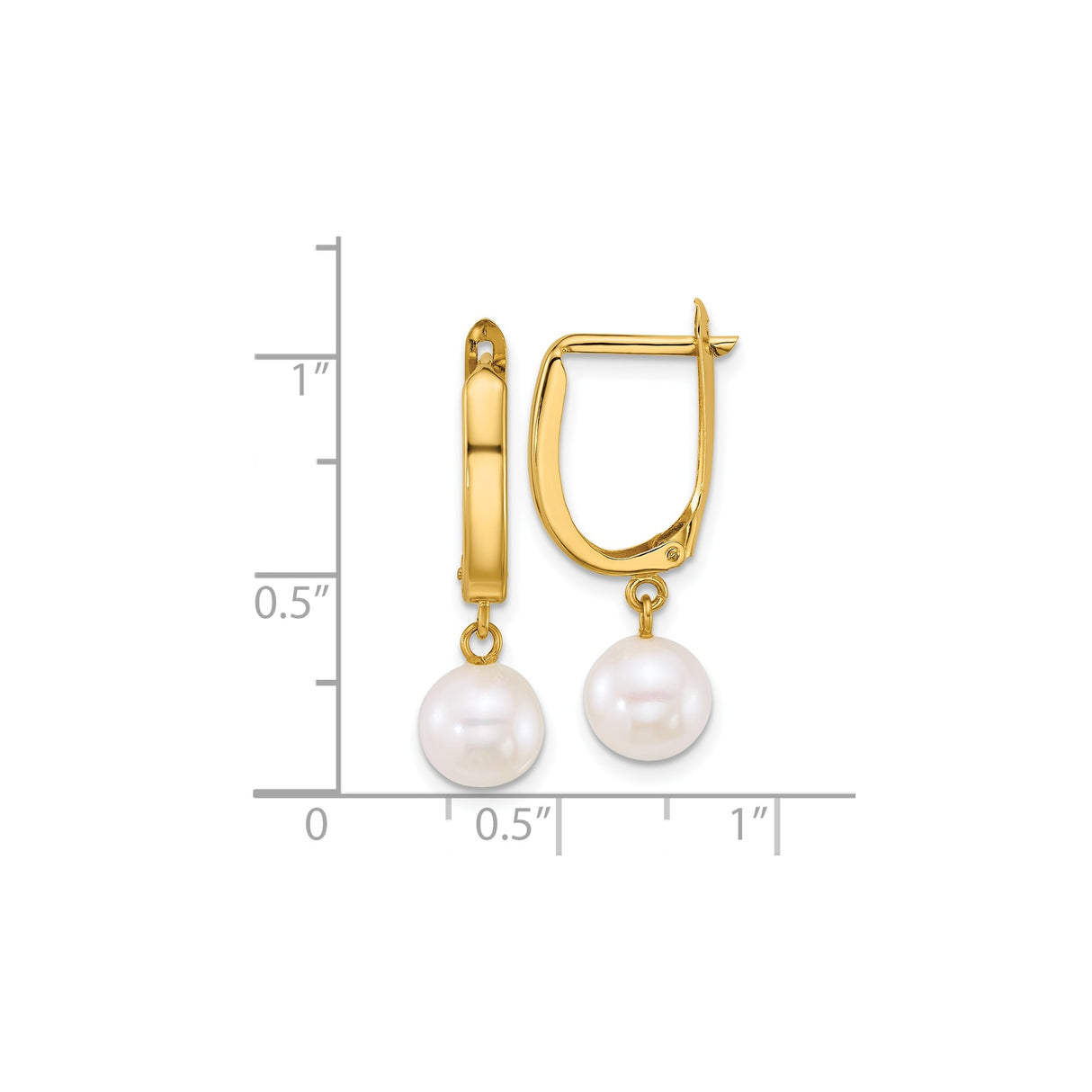 10k Yellow Gold Leverback Earrings with White Cultured Pearls, Classic Drop Design