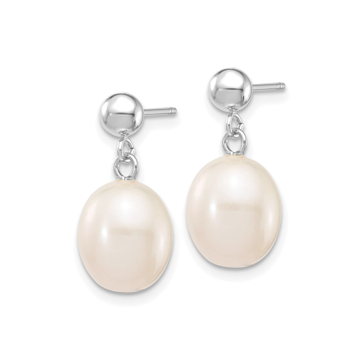 10k White Gold Dangle Earrings with Freshwater Cultured Pearls, Classic Bridal Drop Design
