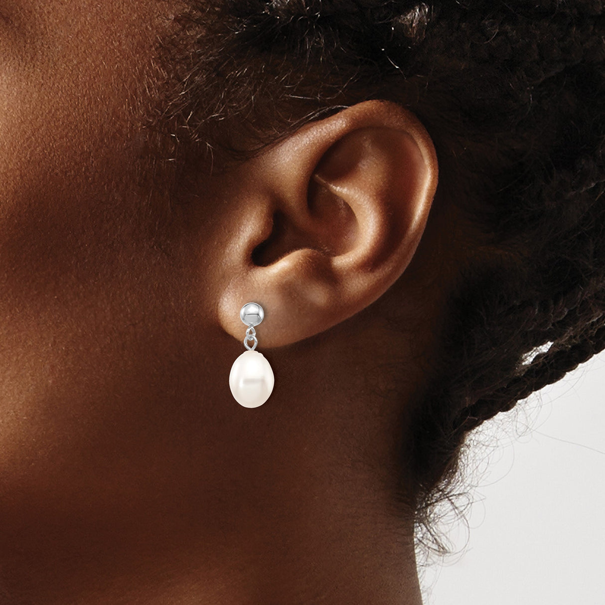 10k White Gold Dangle Earrings with Freshwater Cultured Pearls, Classic Drop Style