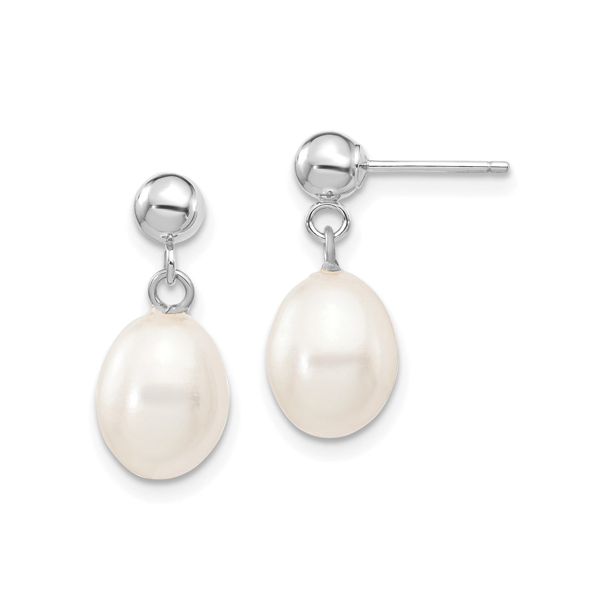 10k White Gold Dangle Earrings with Freshwater Cultured Pearls, Classic Drop Style