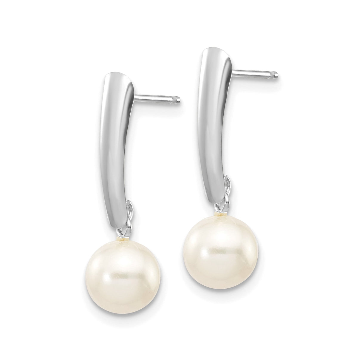 10k White Gold Drop Earrings with Round Cultured Pearls, Classic Dangle Design for Women