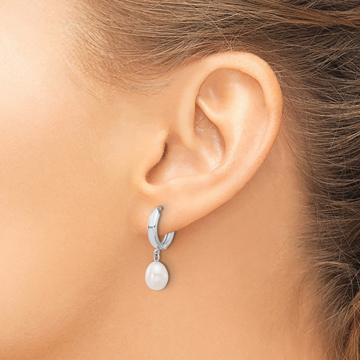 10k White Gold Drop Earrings with Teardrop Freshwater Pearls, Dangle Design