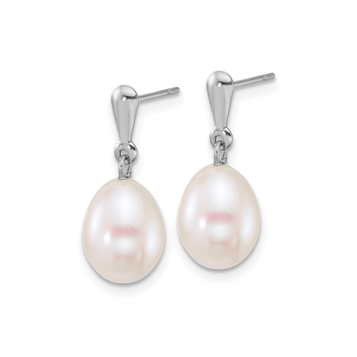 10k White Gold Dangle Earrings with Cultured Freshwater Pearls, Classic Drop Design for Women