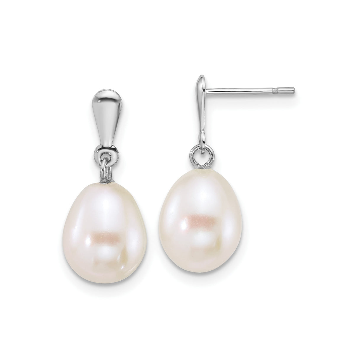 10k White Gold Dangle Earrings with Cultured Freshwater Pearls, Classic Drop Design for Women