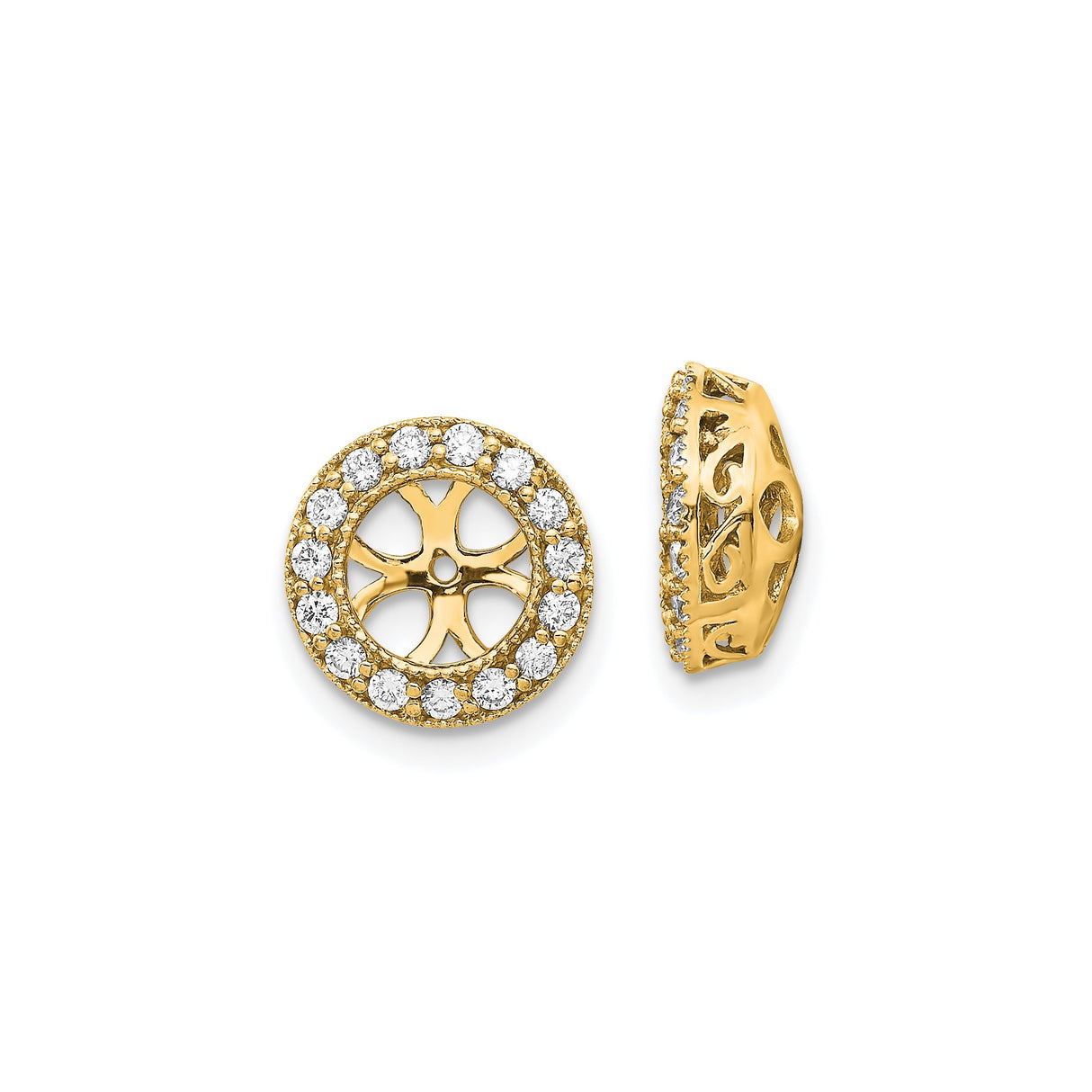 10k Yellow Gold Stud Earrings with Diamond Cut Cross and Vintage Filigree Design