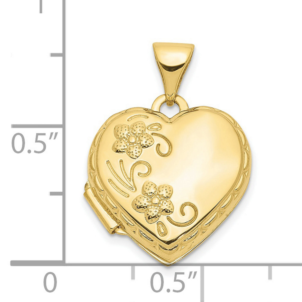 10k Yellow Gold Heart Locket Pendant with Floral Detail, Hinged Keepsake Jewelry for Women