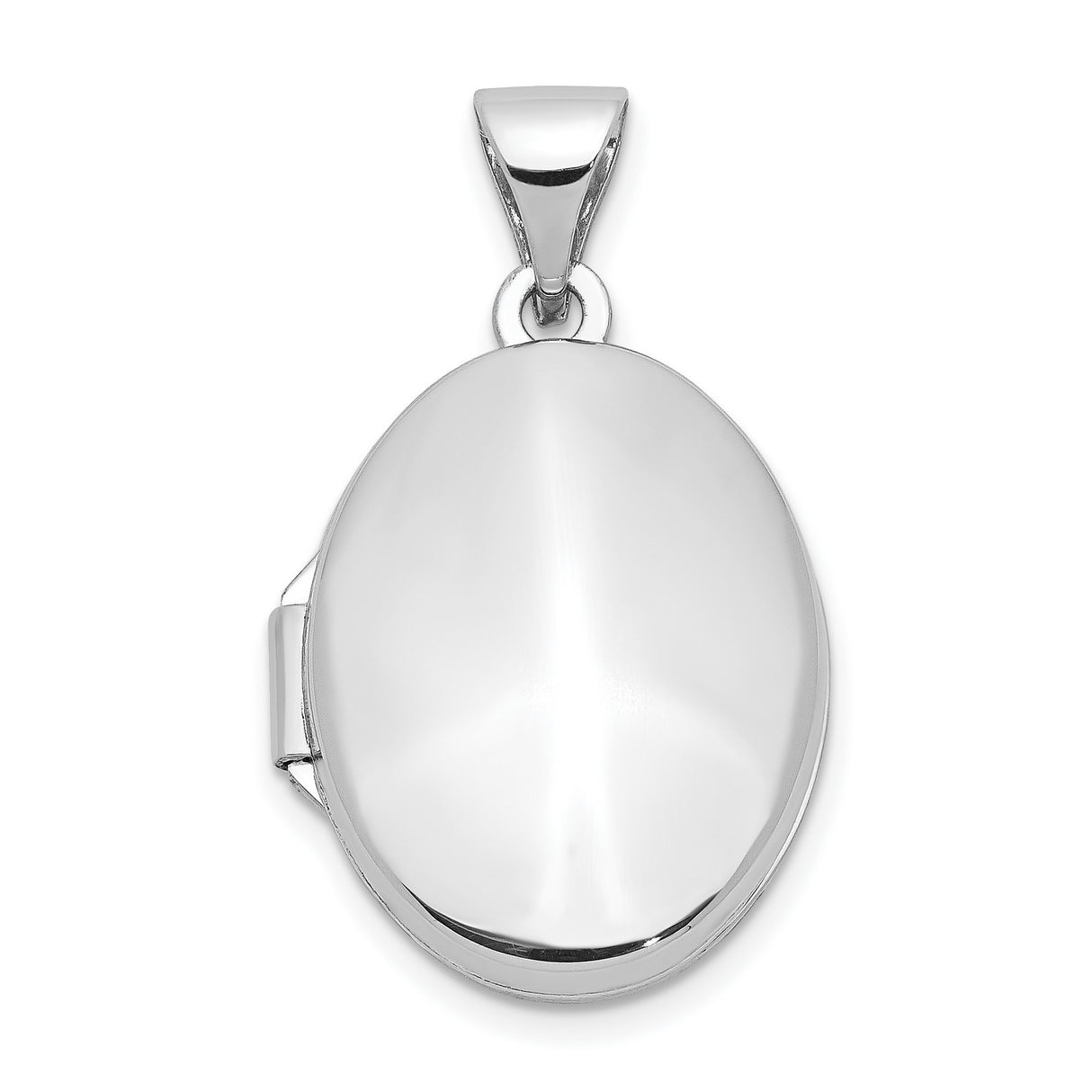 10k White Gold Oval Locket Pendant, Smooth Polished Finish, Classic Minimalist Keepsake for Women
