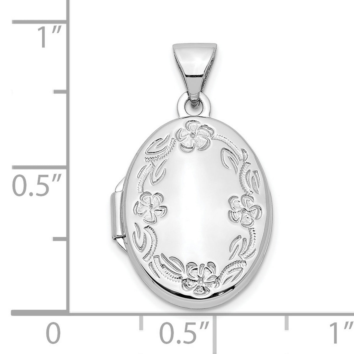 10k White Gold Oval Locket Pendant with Floral Design for Women