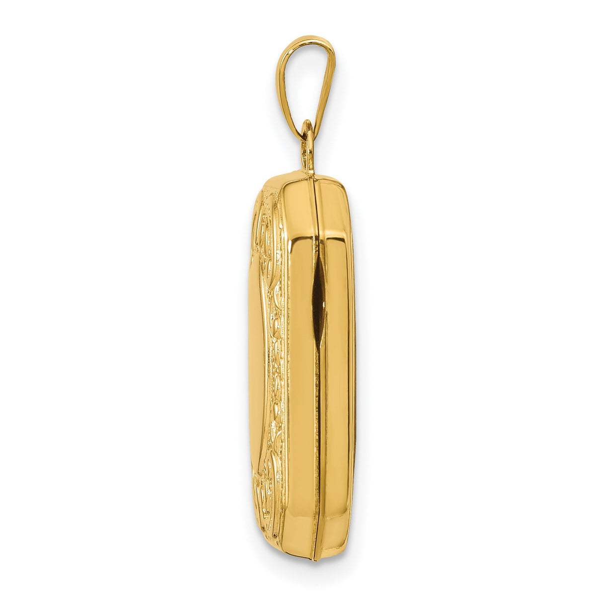 10k Yellow Gold Rectangle Locket Pendant with Scroll Detail and Polished Oval Center