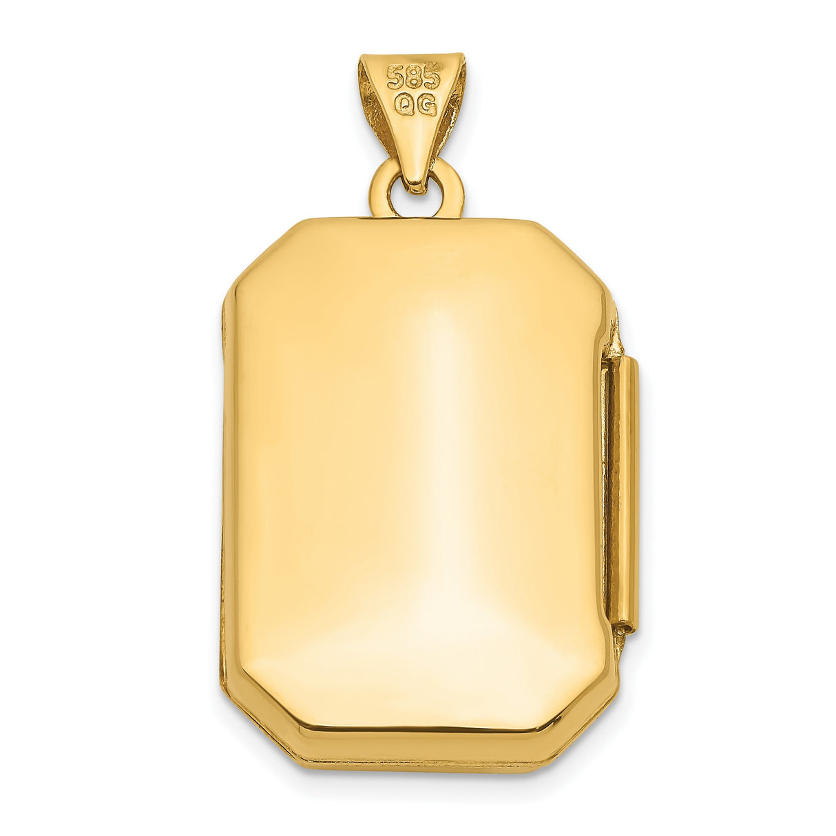 10k Yellow Gold Rectangle Locket Pendant with Scroll Detail and Polished Oval Center