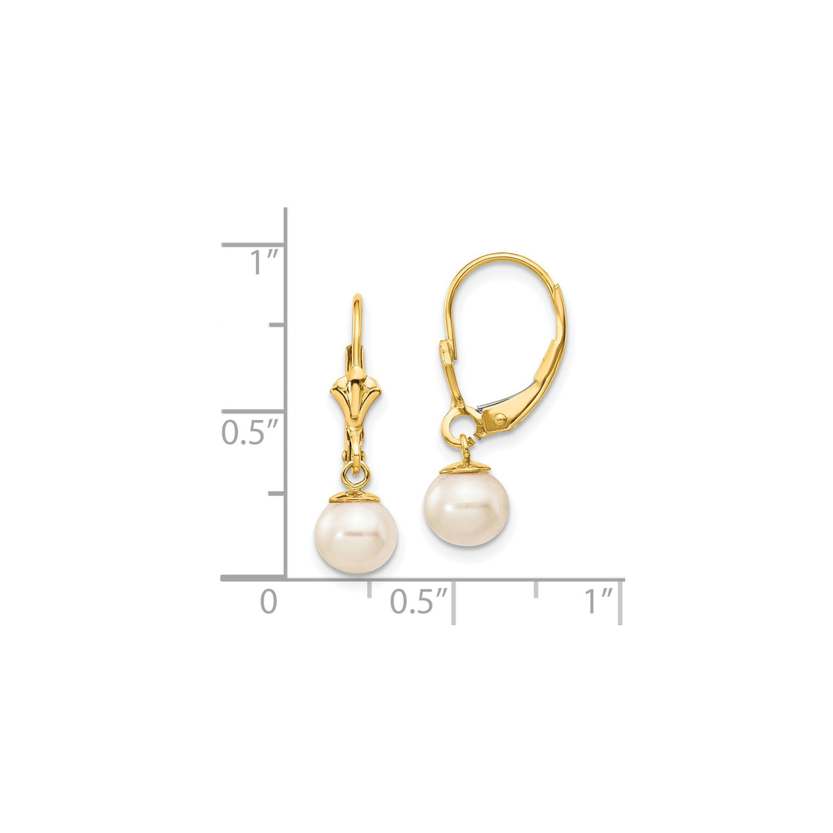 10k Yellow Gold Leverback Earrings with White Cultured Pearls, Dangle Drop Design