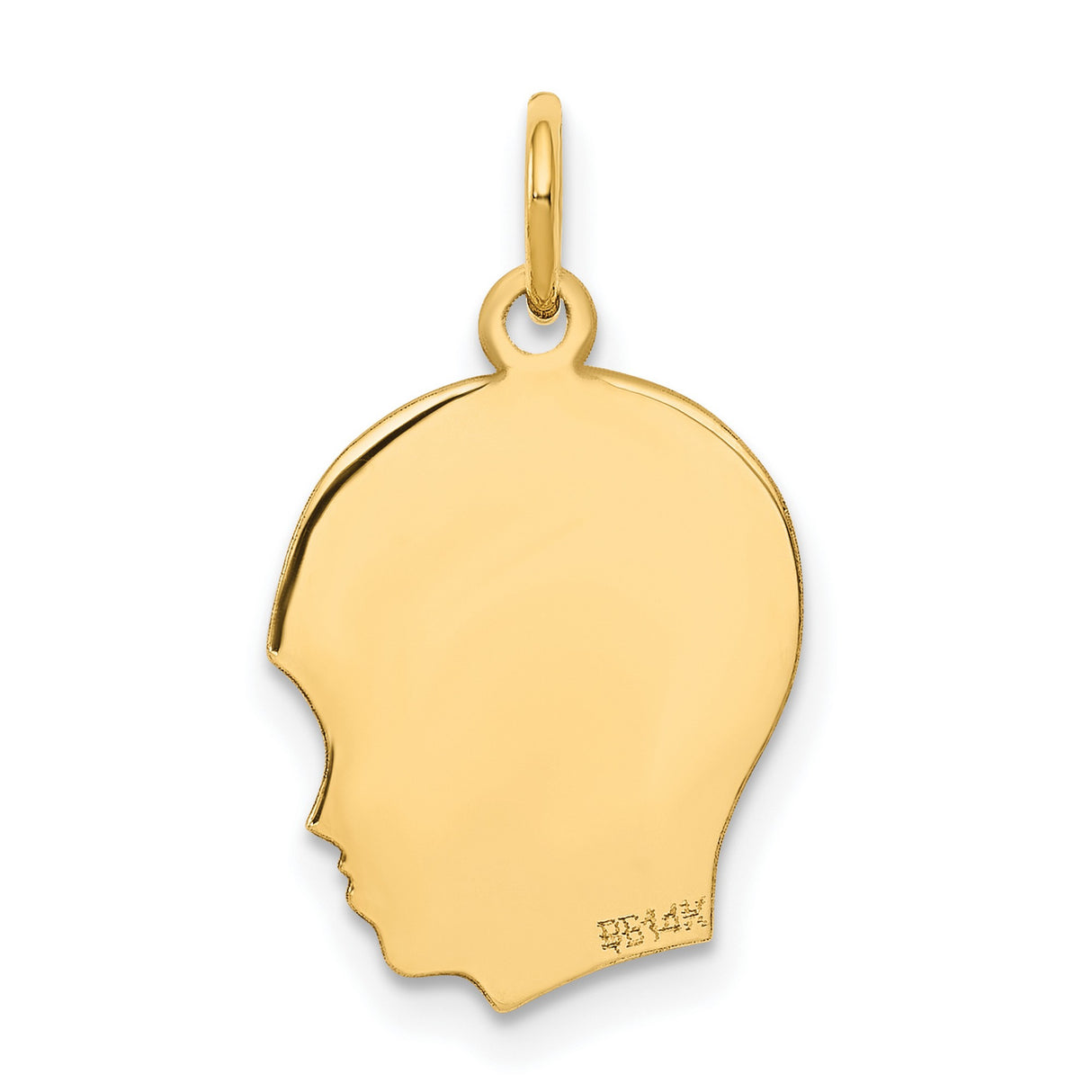10k Yellow Gold Boy Silhouette Pendant Charm, Polished Outline Profile, Customizable Keepsake