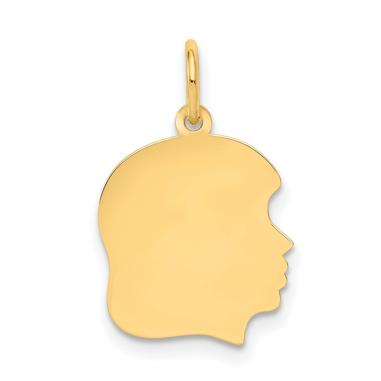 10k Yellow Gold Silhouette Pendant, Flat Profile Charm with Polished Finish, Engraveable Keepsake