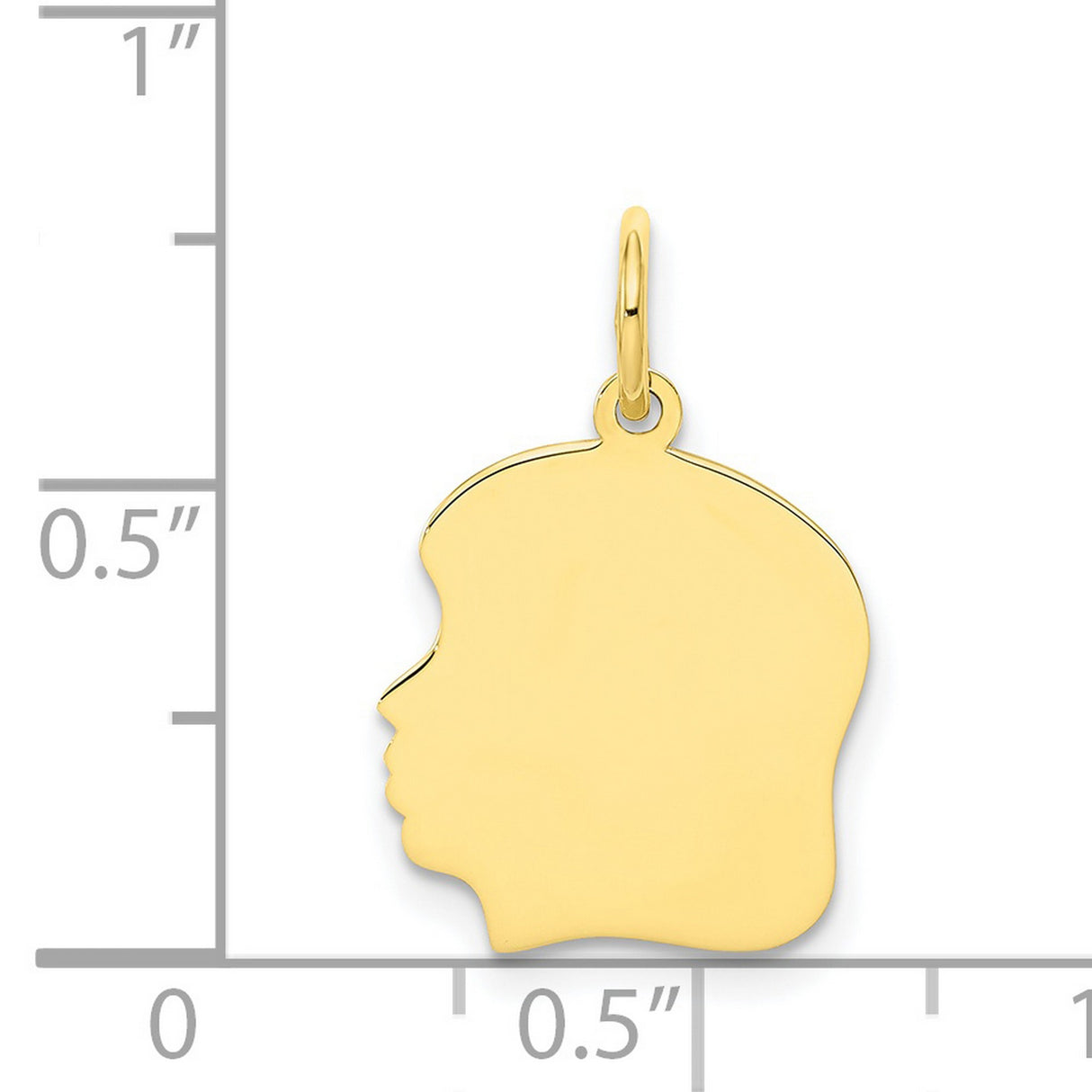 10k Yellow Gold Boy Profile Pendant Charm, Polished Silhouette Head Outline, Engraving Ready