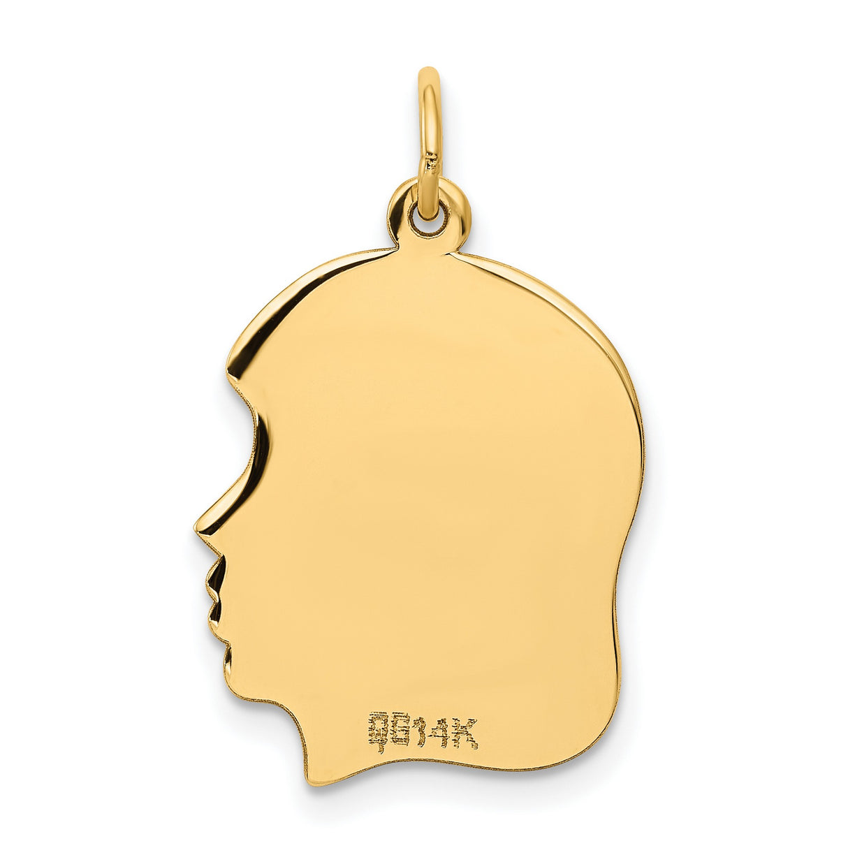 10k Yellow Gold Girl Face Silhouette Pendant, Engraving Ready Memorial Keepsake Charm