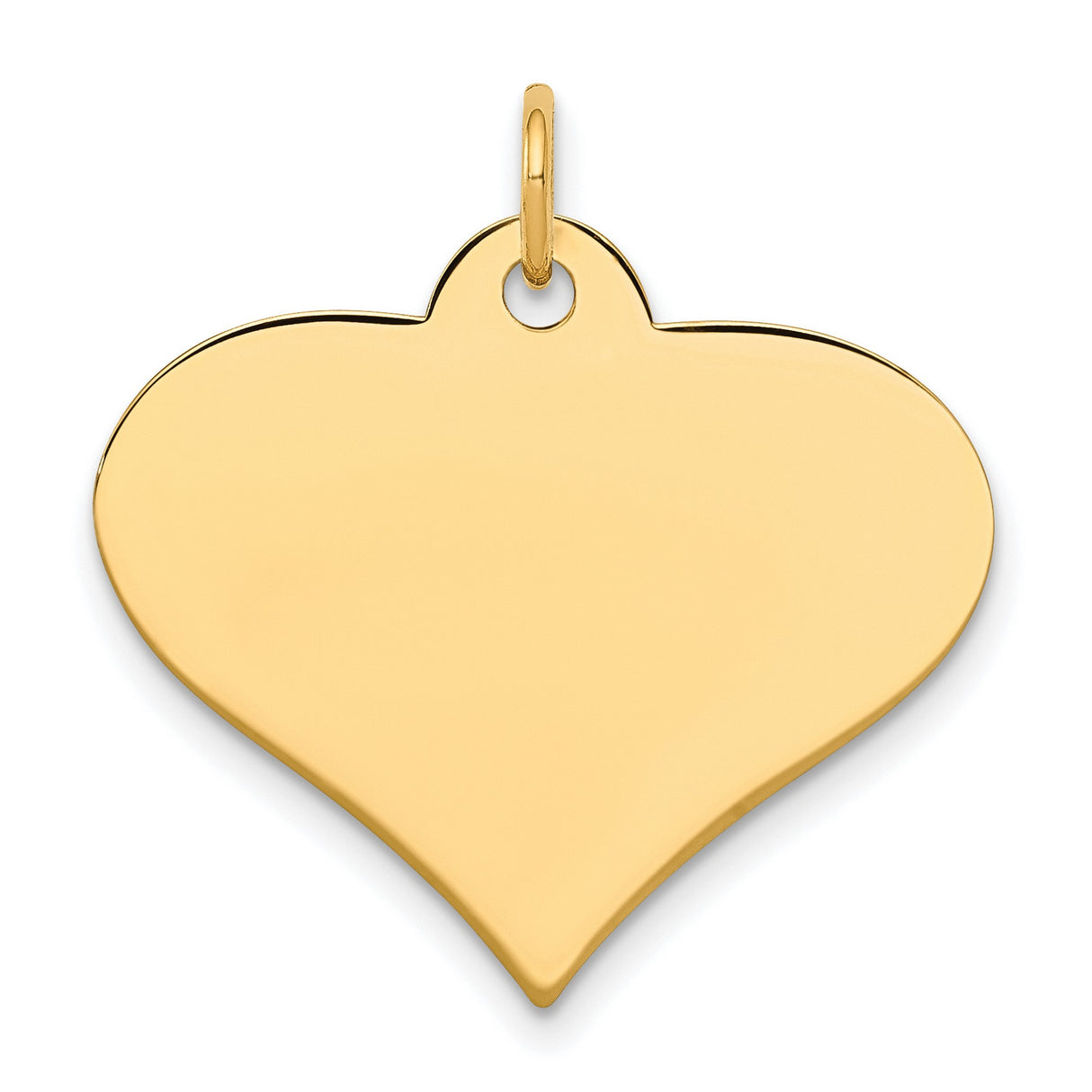 10k Yellow Gold Heart Pendant, Smooth Flat Charm with Plain Surface for Engraving