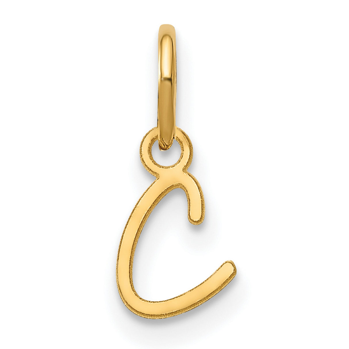 10k Yellow Gold Initial Pendant Charm C, Polished Script Letter Jewelry for Women