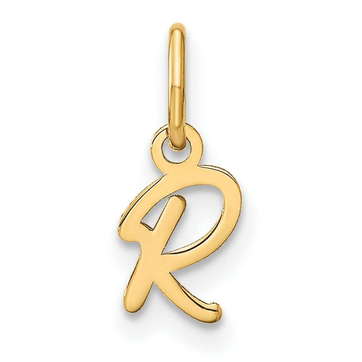 10k Yellow Gold Letter R Pendant, Script Cursive Initial Charm for Women