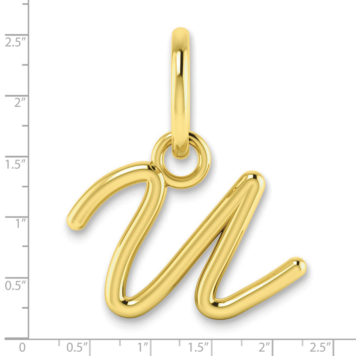 10k Yellow Gold Initial U Pendant, Polished Script Letter Charm for Women and Unisex Wear