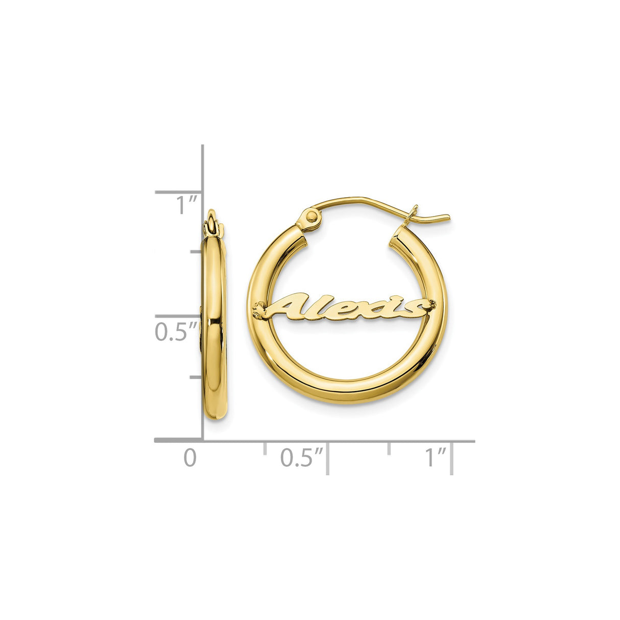 10k Yellow Gold Hoop Earrings with Personalized Script Name Alexis, Urban Fashion Jewelry