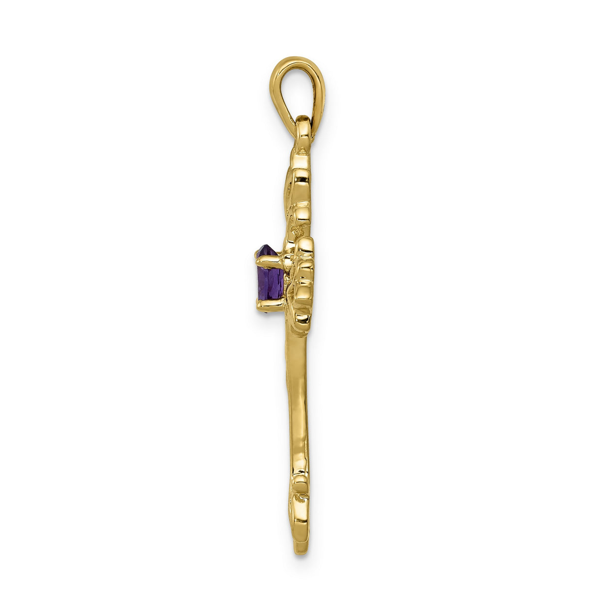 10k Yellow Gold Cross Pendant with Amethyst and Vintage Filigree Scrollwork Design