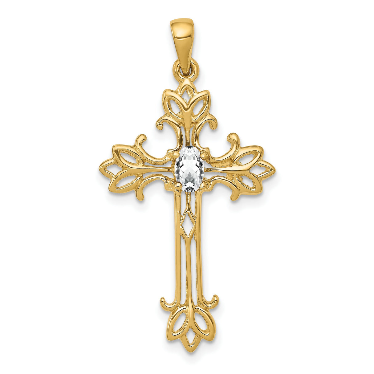 10k Yellow Gold Cross Pendant with Cubic Zirconia, Vintage Filigree Oval Design