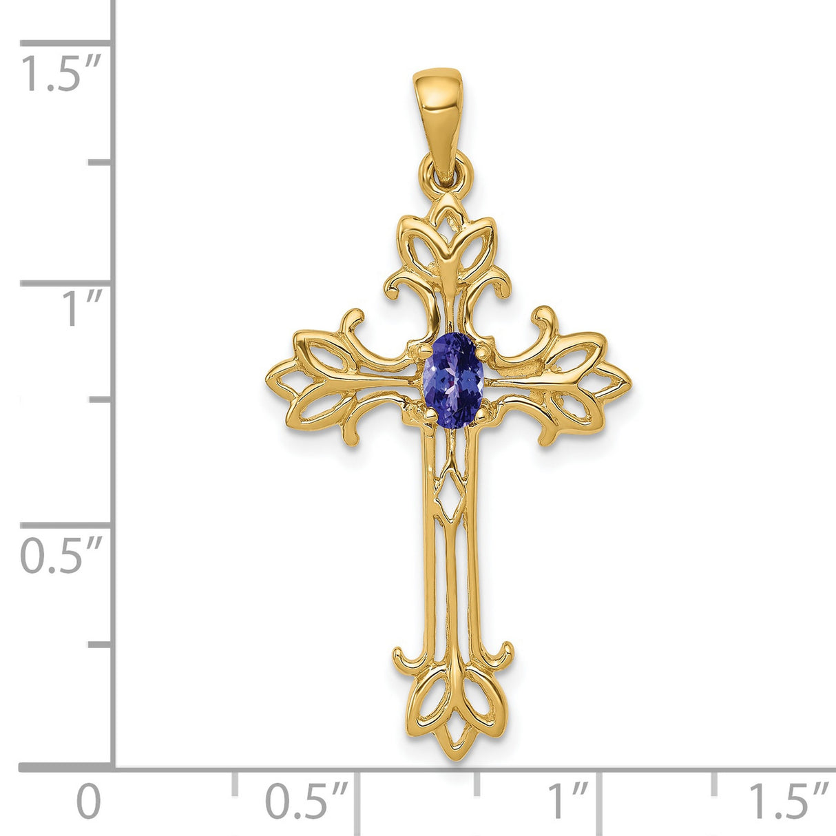 10k Yellow Gold Cross Pendant with Tanzanite, Filigree Design, Religious Vintage Style