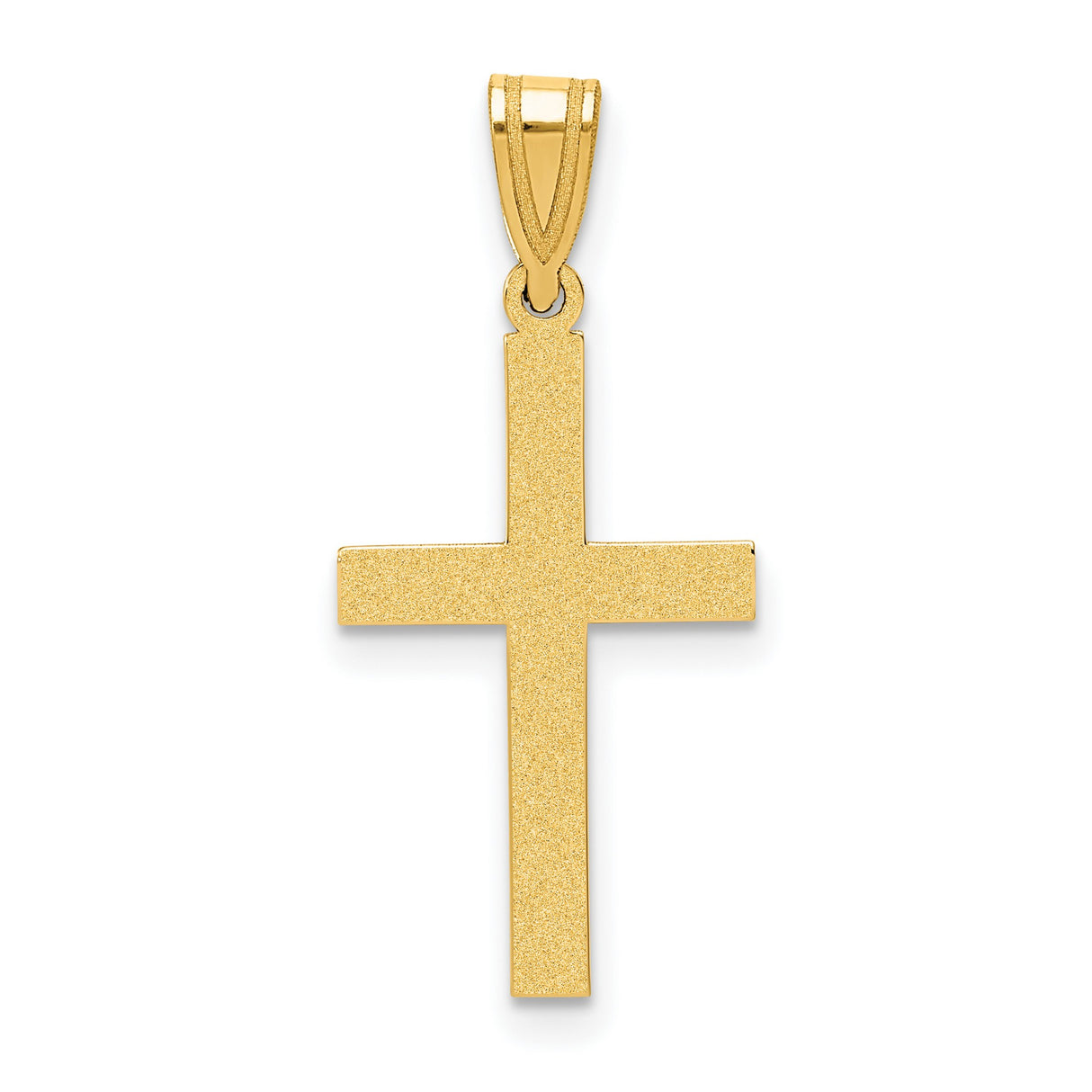 10k Yellow Gold Cross Pendant with Brushed Finish and Beveled Edge