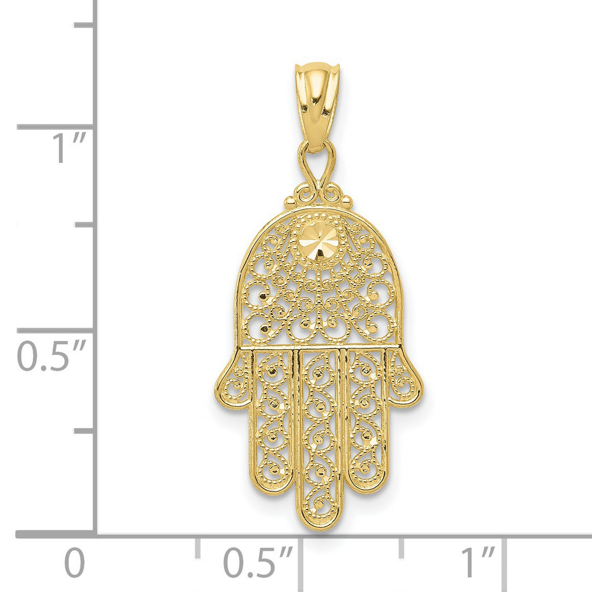 10k Yellow Gold Hamsa Hand Pendant with Starburst and Filigree Design, Spiritual Amulet Jewelry
