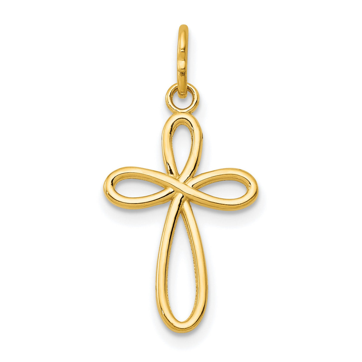 10k Yellow Gold Cross Pendant with Openwork Design and Polished Finish for Men and Women