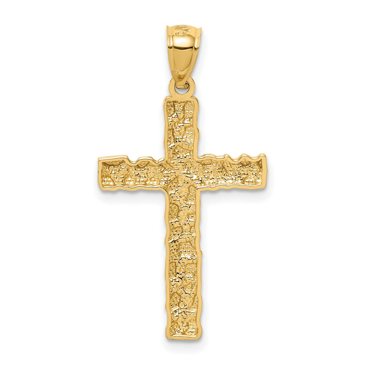 10k Yellow Gold Cross Pendant with Textured Pebble Finish, Rugged Artisan Style for Men and Women